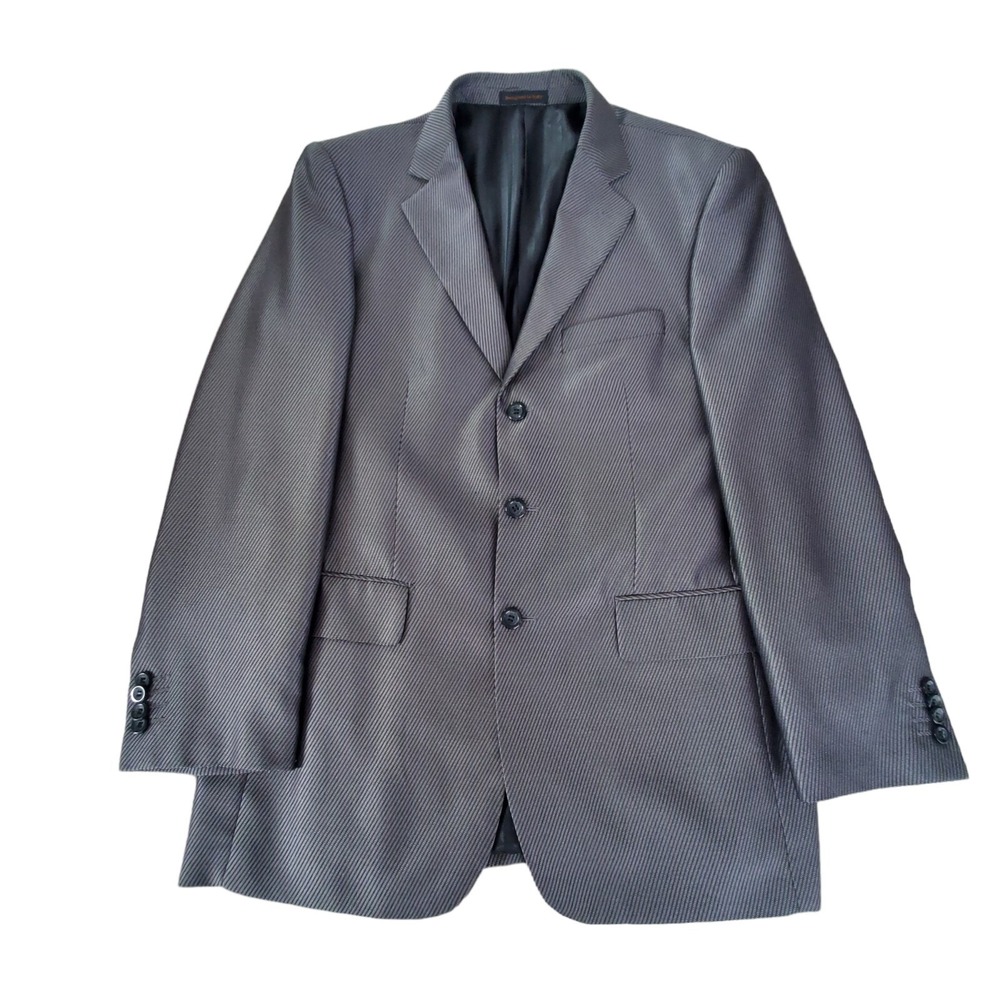 VINCI Men's 40R Silver Black Striped 3 Button Formal Blazer Shimmer Fabric